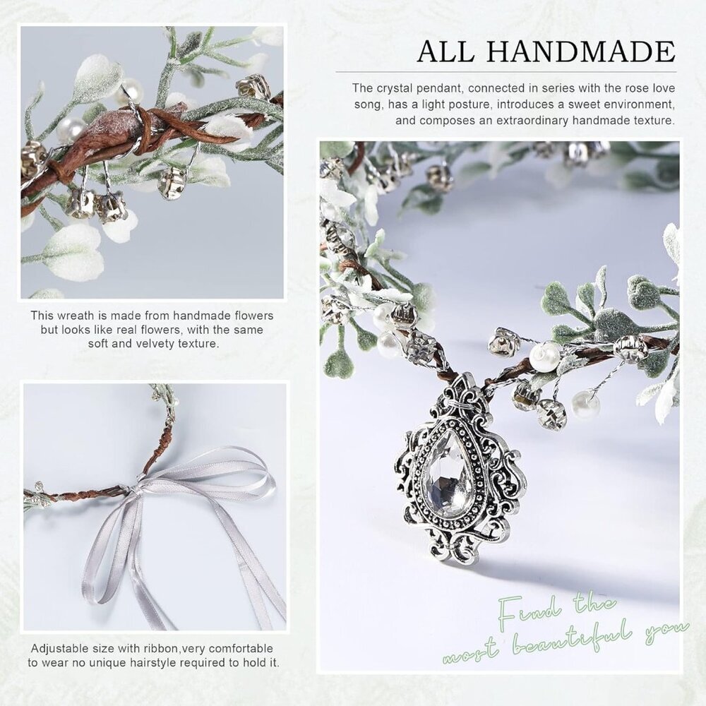 Fairy Flower Crown Women Elf Headpiece Forest Floral Headband Renaissance Hallow - Picture 7 of 8